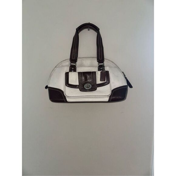 Coach Hampton Pebbled Leather Satchel Bag Cream Brown - Picture 2 of 9
